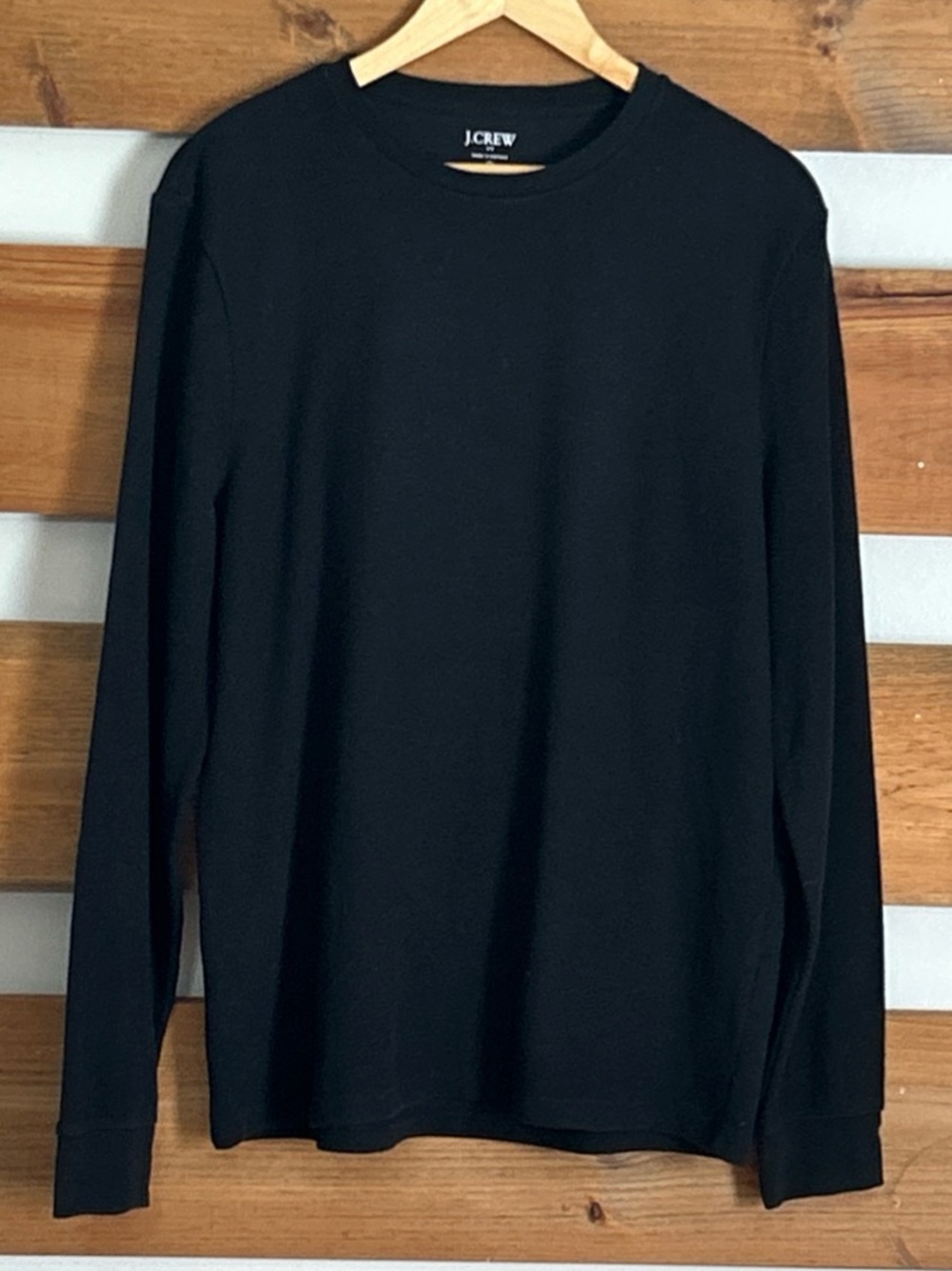 J.Crew Men's Solid Black Long Sleeve Ribbed Jersey Knit Comfy Shirt Size L